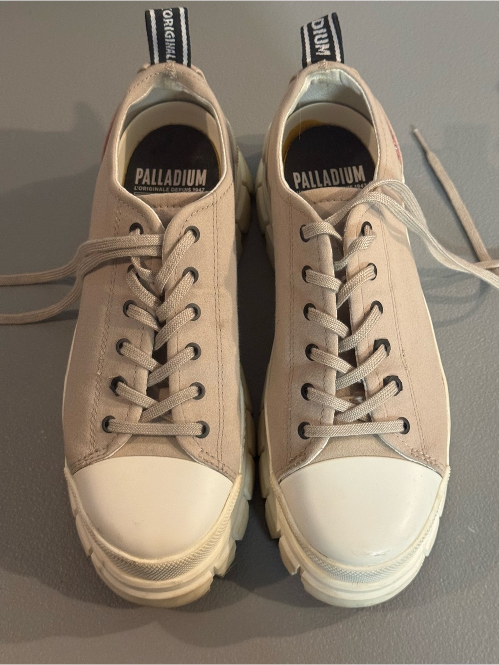 Palladium Taupe Canvas Low-Top Sneakers with White Toe Cap